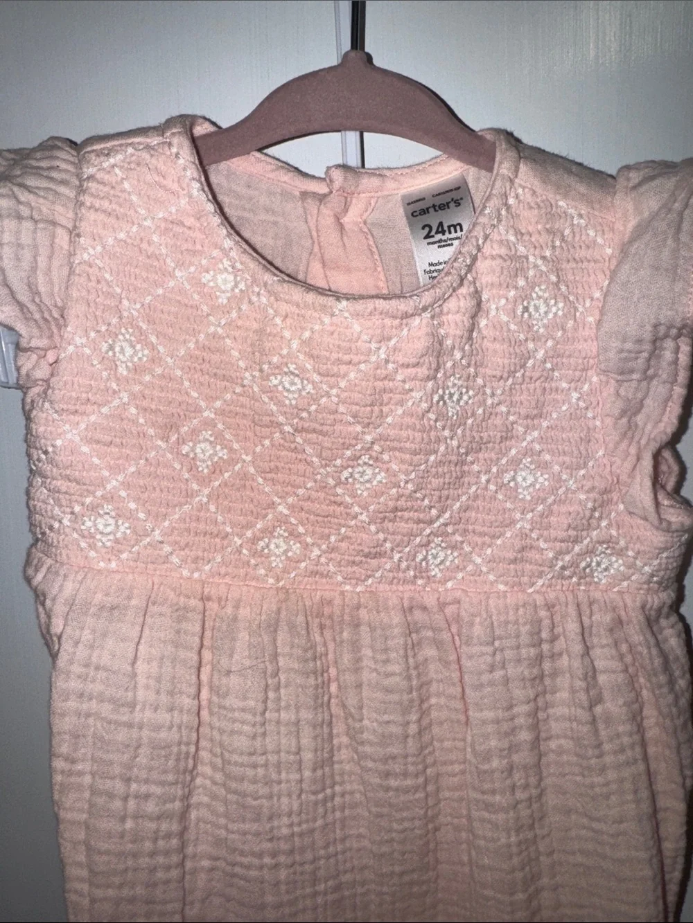 Carter's Light Pink Textured Cotton Romper - 24M